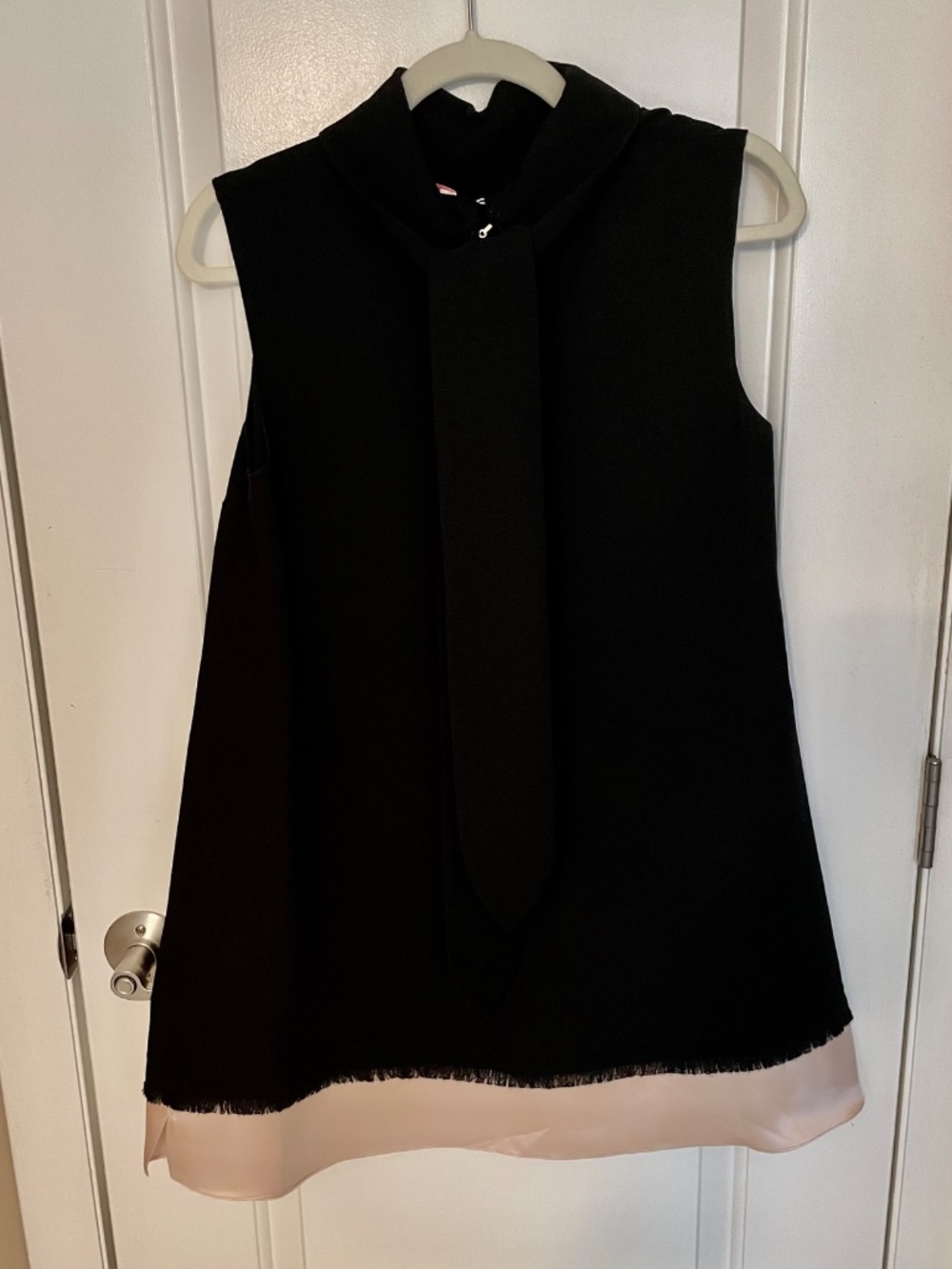 $1420 Roksanda Sleeveless Tie-Neck Mini Dress Black Blush Pink Satin Hem - Picture 6 of 10